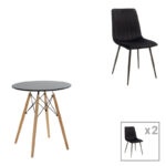 Julita-Noor dining table set of 3 pcs MDF black-natural legs Φ60x73cm