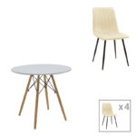 Комплет трпезариски маси Julita-Noor од 3 парчиња MDF бело-беж материјал Φ80x73 см