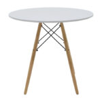 Julita-Noor dining table set of 3 pcs MDF white-beige fabric Φ80x73cm - Слика 6