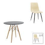 Комплет трпезариски маси Julita-Noor од 3 парчиња MDF црно-беж ткаенина Φ80x73 см