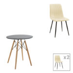 Julita-Noor dining table set of 3 pcs MDF black-beige fabric Φ60x73cm