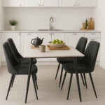 Gustas-Giselle dining set 5pcs white marble sintered stone-black velvet 120x60x75cm