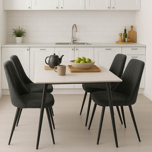 Gustas-Giselle dining set 5pcs white marble sintered stone-black velvet 120x60x75cm