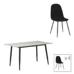 Gustas-Bella dining set 5pcs white marble sintered stone-anthracite fabric 120x60x75cm
