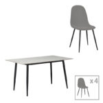 Трпезариски сет Gustas-Bella 5 парчиња бел мермер синтеруван камен-сив кадифе 120x60x75 см