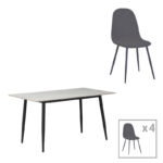 Gustas-Bella dining set 5pcs white marble sintered stone-anthracite velvet 120x60x75cm