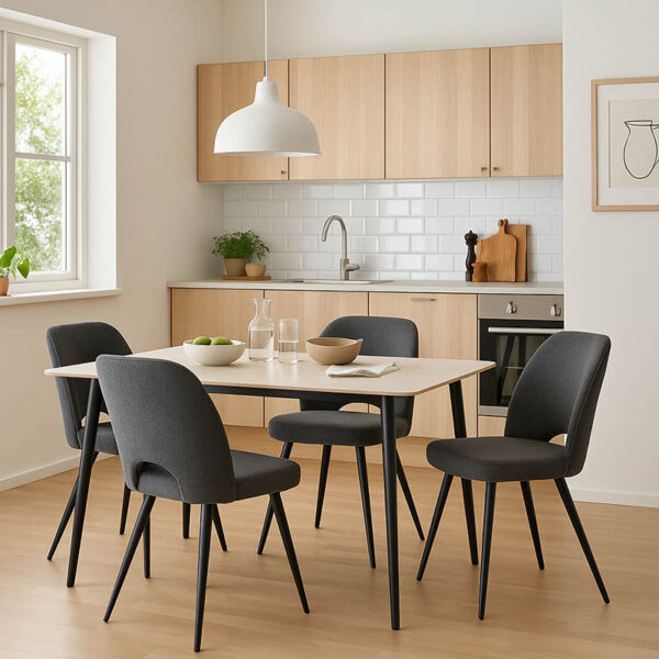 Gustas-Renish dining set 5pcs white marble sintered stone-boucle grey 120x60x75cm