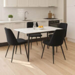 Gustas-Giselle dining set 5pcs white marble sintered stone-boucle black 120x60x75cm