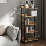 Bookcase Dorfie in natural color with black metal 70x30x159cm - Image 2