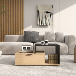 Coffee table Vople in natural-dark grey color 90x50x40cm - Image 2