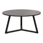 Coffee table Berton in marble look and black metal D80x40cm - Image 2
