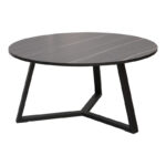 Coffee table Berton in marble look and black metal D80x40cm