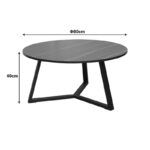 Coffee table Berton in marble look and black metal D80x40cm - Image 4