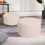 Stool - Pouf Gabello set of 2 pcs boucle fabric beige  D44x26.5cm - Image 2