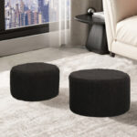 Stool - Pouf Gabello boucle fabric in black color D44x26.5cm - Image 2