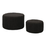 Stool - Pouf Gabello boucle fabric in black color D44x26.5cm
