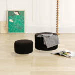 Stool - Pouf Gabello boucle fabric in black color D44x26.5cm - Image 3