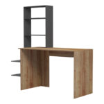 Bivoro work desk with shelf in oak-gray shade 146x55x129cm - Слика 4