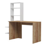 Bivoro work desk with shelf in oak-white shade 140x55x150cm - Image 4