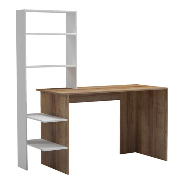 Bivoro work desk with shelf in oak-white shade 140x55x150cm