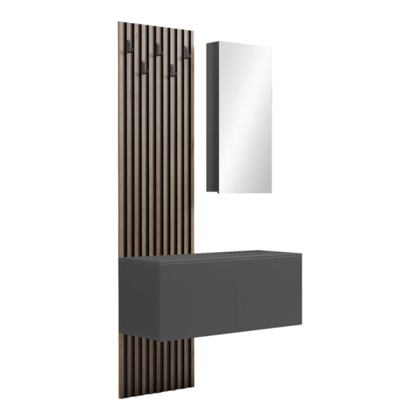 Arika entrance furniture with mirror in oak-anthracite shade 100x37.1x199.5cm