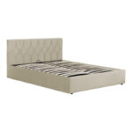 Kamaho double bed, velvet, cream, with storage space, 160x200cm - Image 2