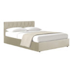 Kamaho double bed, velvet, cream, with storage space, 160x200cm