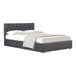 Kamaho double bed, fabric, anthracite, with storage space, 160x200cm