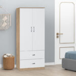 Zelia two-leaf wardrobe with 2 drawers white-oak color 79x42x180cm - Слика 2