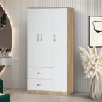 Wardrobe Zelia with 2 doors and drawers in white-oak color 90x42x180cm - Слика 2