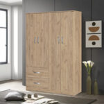 Zelia four-leaf wardrobe with 2 drawers in oak shade 120x42x180cm - Image 2