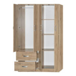Zelia four-leaf wardrobe with 2 drawers in oak shade 120x42x180cm - Image 3