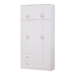 Четирикрилен гардеробер со поткровје Zelia со 2 фиоки во бела боја 120x42x240 см