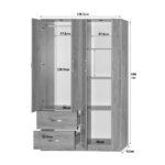 Four-leaf wardrobe with loft Zelia with 2 drawers in oak 120x42x240cm - Image 4