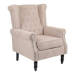 Фотелја Piore беж ткаенина и црна ногарка од дрво од гума 77x80x106 см