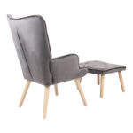 Armchair with footstool Melisia velvet grey-natural color wooden leg 59x67x94cm - Image 2