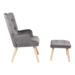 Armchair with footstool Melisia velvet grey-natural color wooden leg 59x67x94cm - Image 3