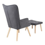 Armchair with footstool Melisia fabric dark grey-natural color wooden leg 59x67x94cm - Image 2
