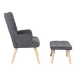 Armchair with footstool Melisia fabric dark grey-natural color wooden leg 59x67x94cm - Image 3