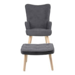 Armchair with footstool Melisia fabric dark grey-natural color wooden leg 59x67x94cm - Image 4