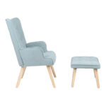 Armchair with footstool Melisia mint green fabric -natural color wooden leg 59x67x94cm - Image 3