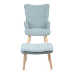 Armchair with footstool Melisia mint green fabric -natural color wooden leg 59x67x94cm - Image 4