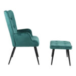 Armchair with footstool Siella dark green velvet-black metal leg 59x67x94cm - Слика 3