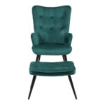 Armchair with footstool Siella dark green velvet-black metal leg 59x67x94cm - Слика 4
