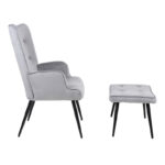 Armchair with footstool Siella grey velvet-black metal leg 59x67x94cm - Слика 3