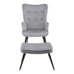 Armchair with footstool Siella grey velvet-black metal leg 59x67x94cm - Слика 4