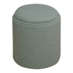 Batur stool-trunk boucle fabric in green shade D34x38cm