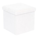 Crystal stool-trunk bouclé fabric in ivory shade 38x38x38cm