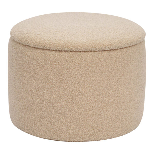 Roundy stool-trunk boucle fabric in beige shade Φ55x41.5cm