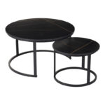 Coffee tables Solme I 2pcs in black marble color with black metal legs - Image 2